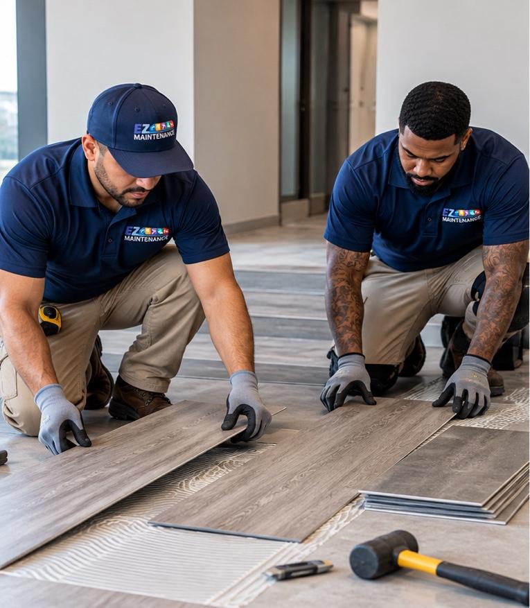 Installer laying LVT flooring planks